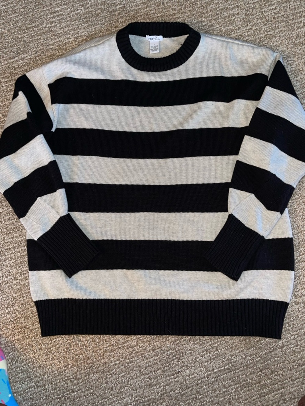 Rue21 Black and Cream Wide-Striped Crewneck Sweater